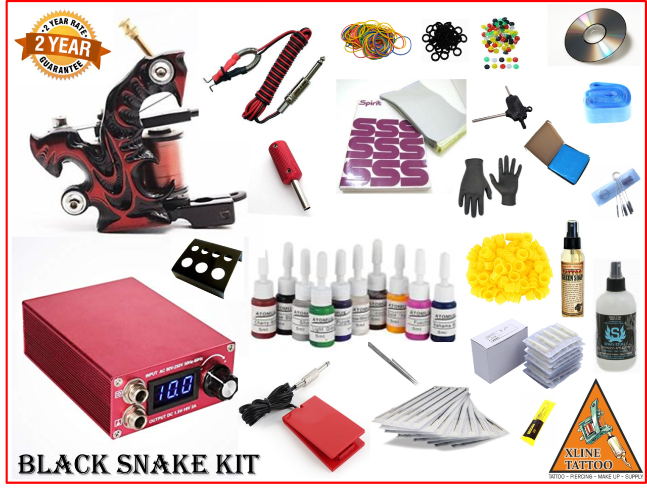 BLACK-RED SNAKE TATTOO DÖVME MAKİNASI FULL SET