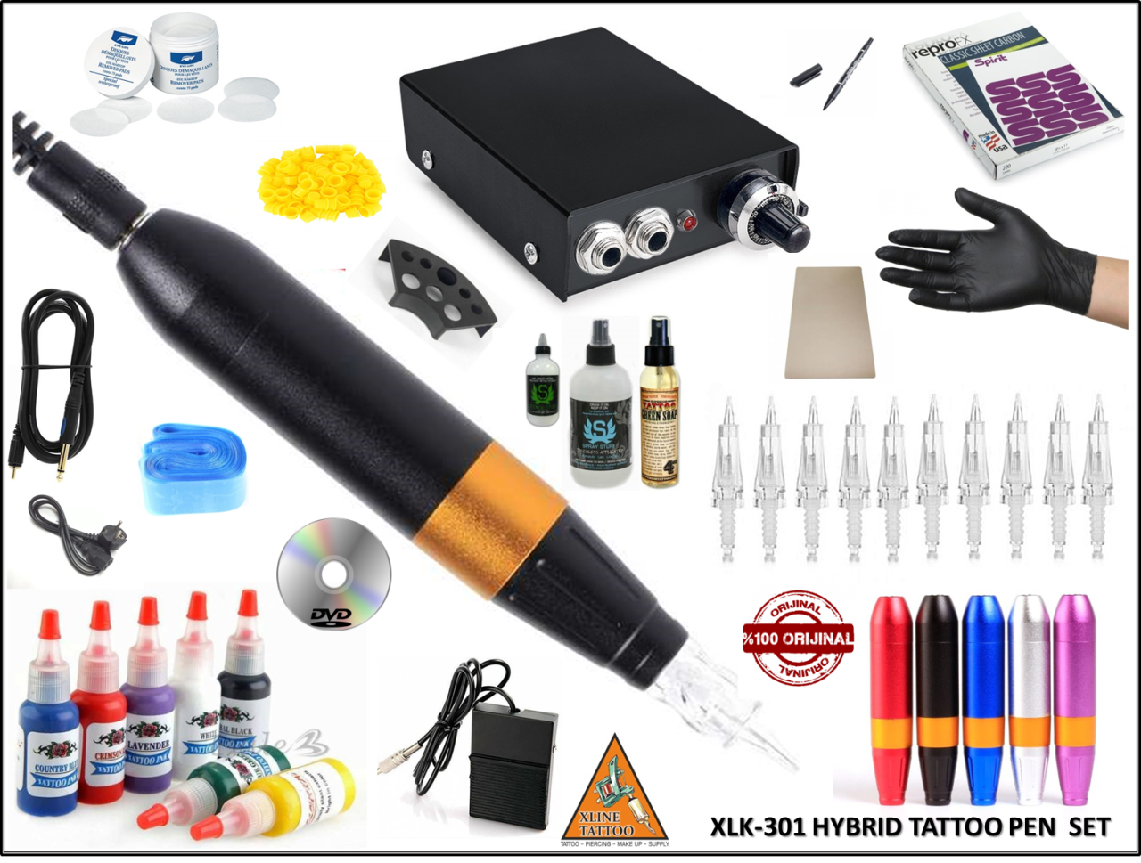 XL-301 HYBRID ÇANTALI SİYAH RENK TATTOO PEN DÖVME MAKİNASI SETİ - SWISS MOTOR