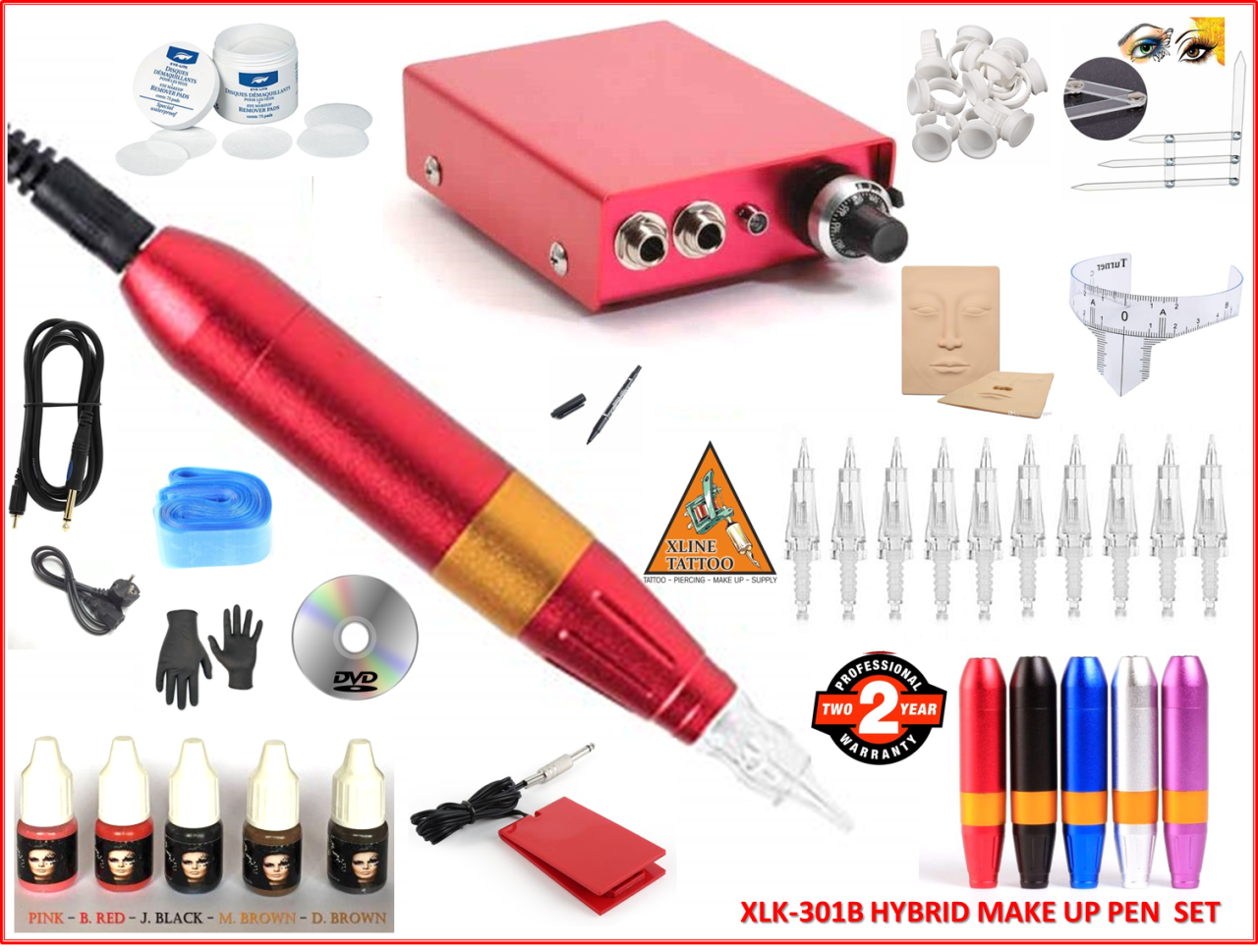 XL-301B HYBRID ÇANTALI KIRMIZI KALEM TİPİ KALICI MAKYAJ MAKİNASI SETİ - SWISS MOTOR