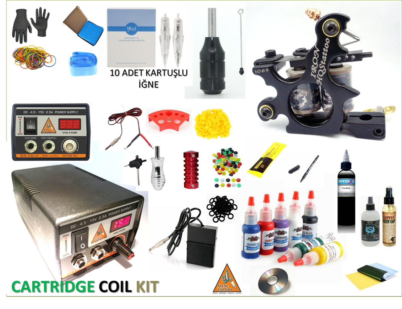 DİJİTAL ADAPTÖRLÜ (CARTRIDGE) KARTUŞLU IRON COIL DÖVME SETİ - 2 YIL GARANTİ