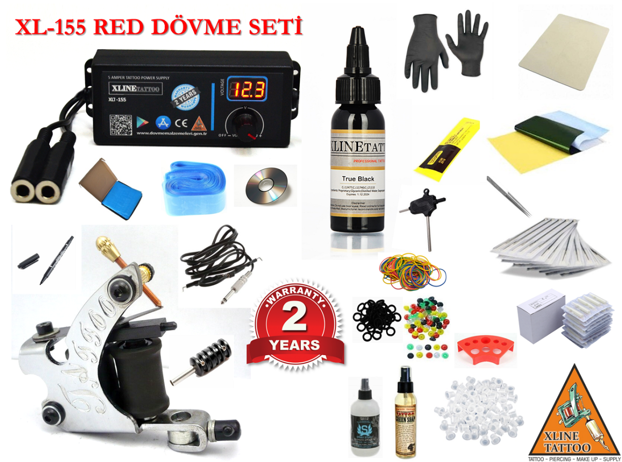 XL-155 RED DİJİTAL ADAPTÖRÜLÜ TATTOO DÖVME MAKİNASI SETİ PROFESYONEL