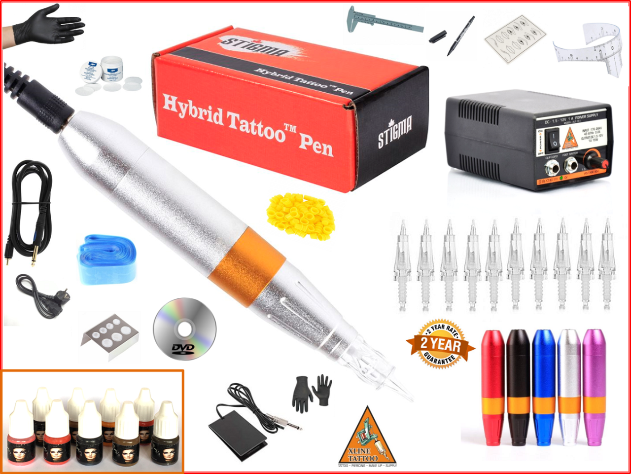 XL-301E HYBRID ÇANTALI SILVER TATTOO PEN - KALICI MAKYAJ MAKİNASI SETİ - SWISS MOTOR