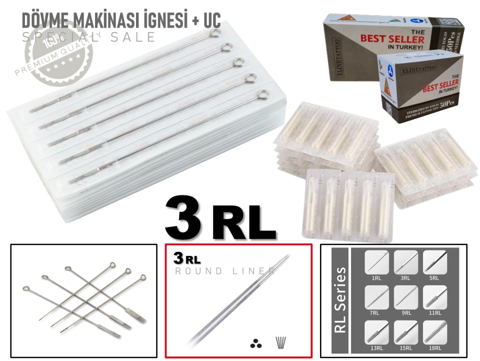 TATTOO DÖVME İĞNELERİ 3RL 25 Adet İğne ve Uç