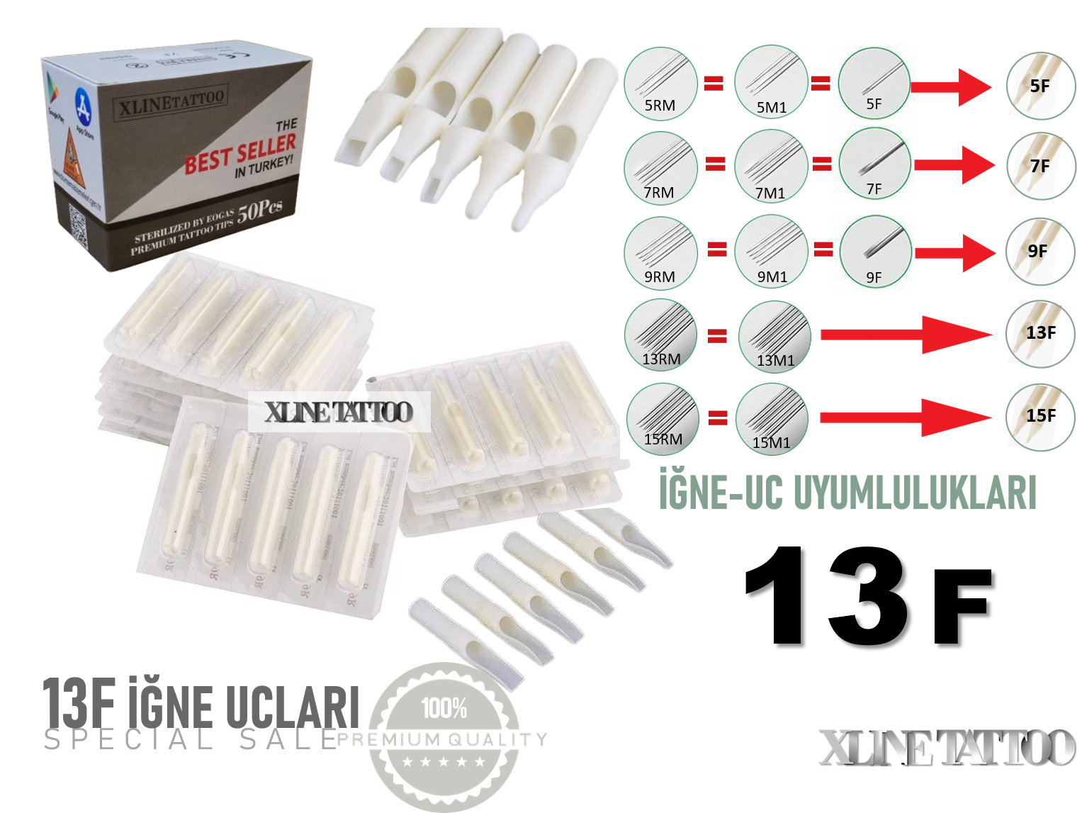 TEK KULLANIMLIK 13F DÖVME İĞNE UÇLARI(Kopya)