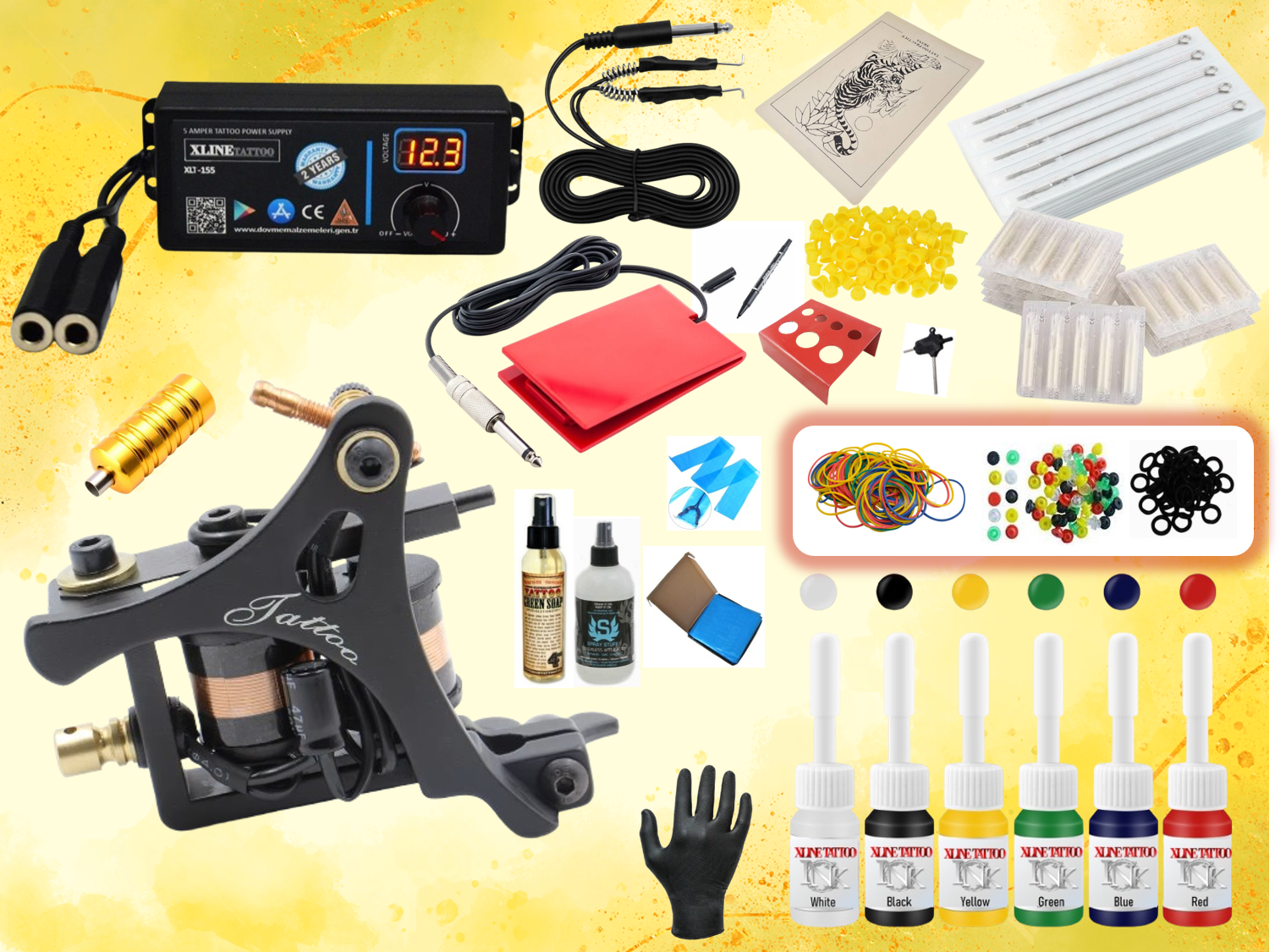 XL-3499 YELLOW-RED DİJİTAL ADAPTÖRÜLÜ TATTOO DÖVME MAKİNASI SETİ PROFESYONEL(Kopya)